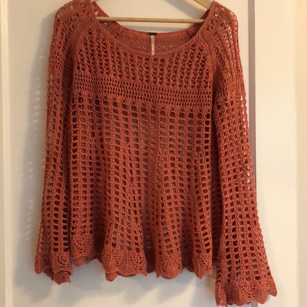 Salmon crochet Free People top